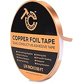 Conductive Pure Copper Tape Double Sided Adhesive Copper Foil Tape for Stained Glass, Guitars, EMI Shielding, Electric Connections, Repairs, Grounding, Crafts (1/4INCH*66FT)