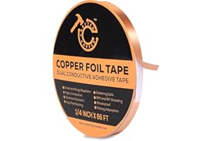 CRAFTED COPPER Conductive Pure Copper Tape Double Sided Adhesive Copper Foil Tape for Stained Glass, Guitars, EMI Shielding, Electric Connections, Repairs, Grounding, Crafts (1/4INCH*66FT)