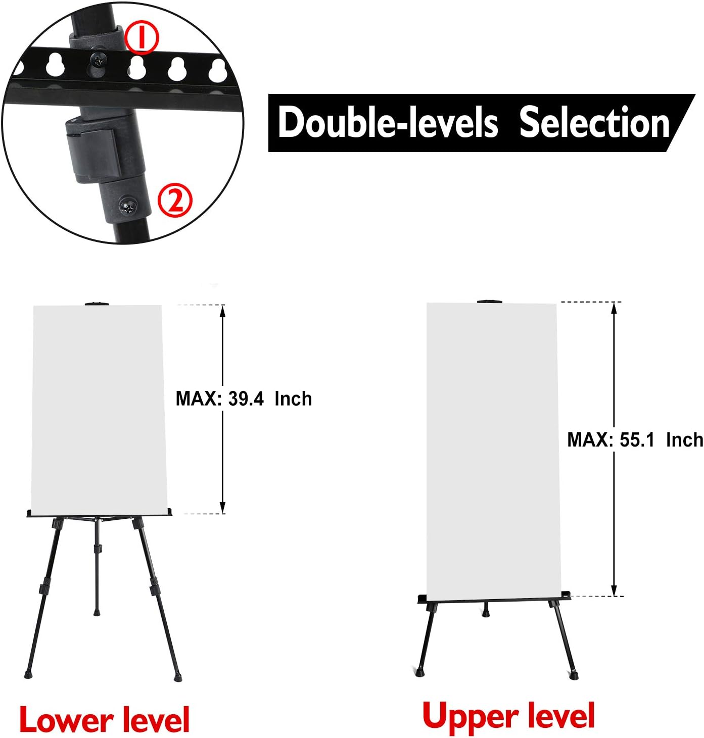 T-Sign 72'' Tall Display Easel Stand, Aluminum Metal Tripod Art Easel Adjustable Height from 22-72”, Extra Sturdy for Table-Top/Floor Painting, Drawing and Display with Bag, Black