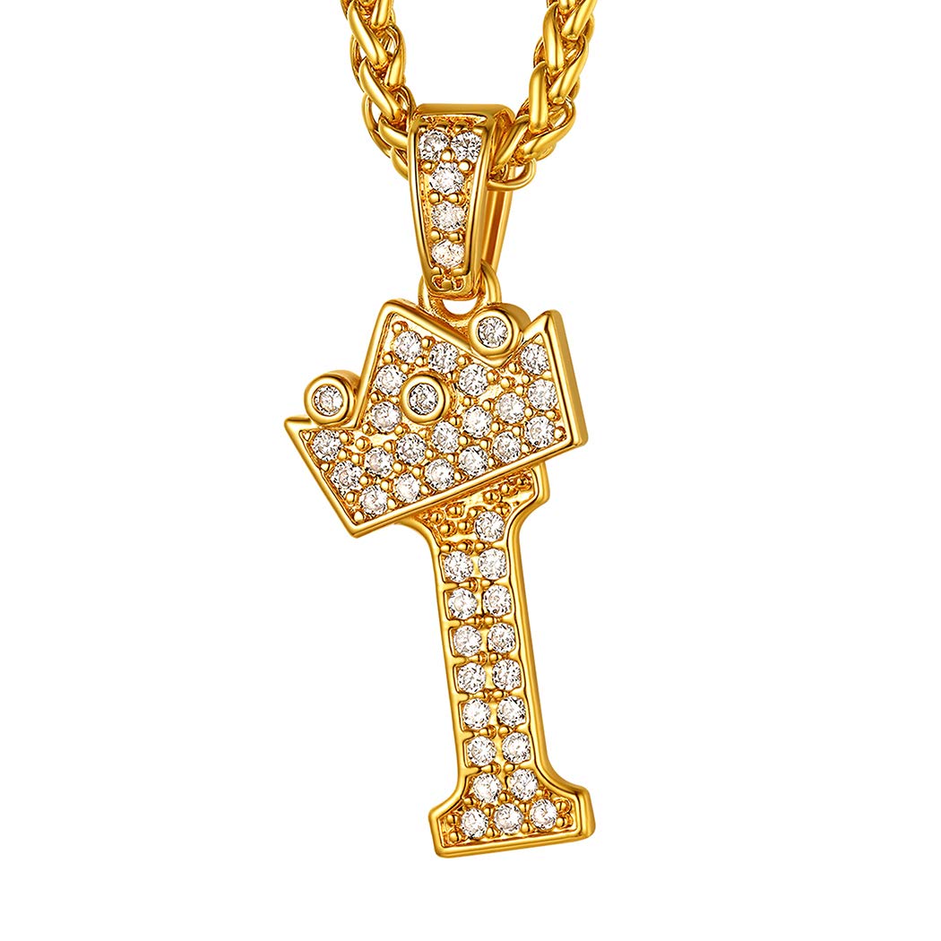 Suplight Gold Chain with Letter Pendant I Bling Bling Ice Necklace, Men's Hip-Hop Jewelry Birthday Gift for Her, Cubic Zirconia Letter Pendant Tennis Initial Necklace for Teen Girls — image 1