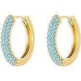 Turquoise Hoop Earrings for Women/Men 18K Real Gold Plated Cubic Zirconia Hoop Earrings Hypoallergenic Cartilage Ear Jewelry