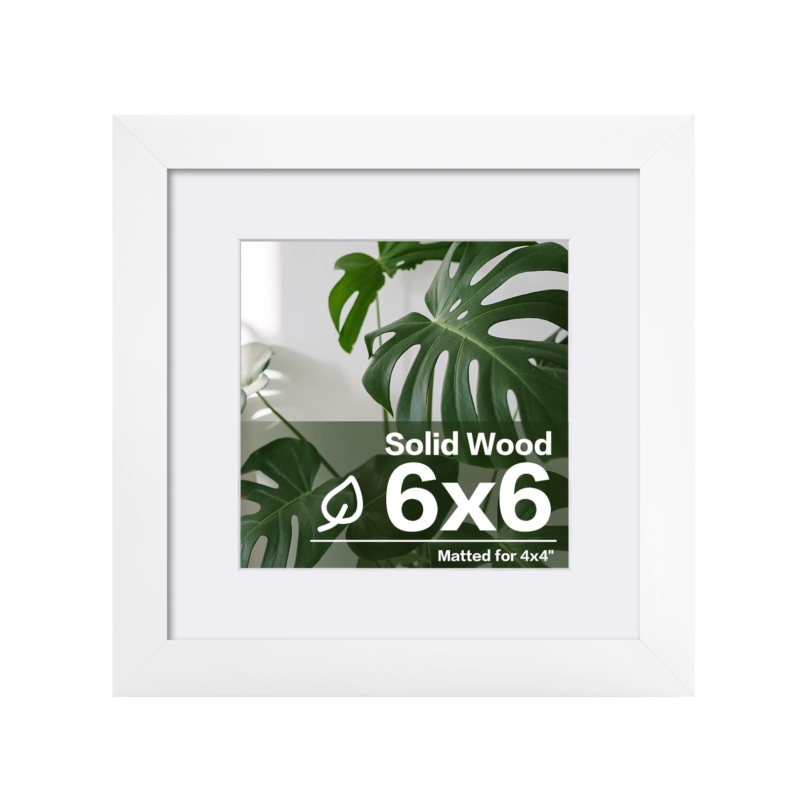 Egofine 6x6 Picture Frames Made of Solid Wood Covered by Plexiglass Display 4x4 with Mat or 6x6 without Mat, for Table Top Display and Wall Mounting Photo Frame, White
