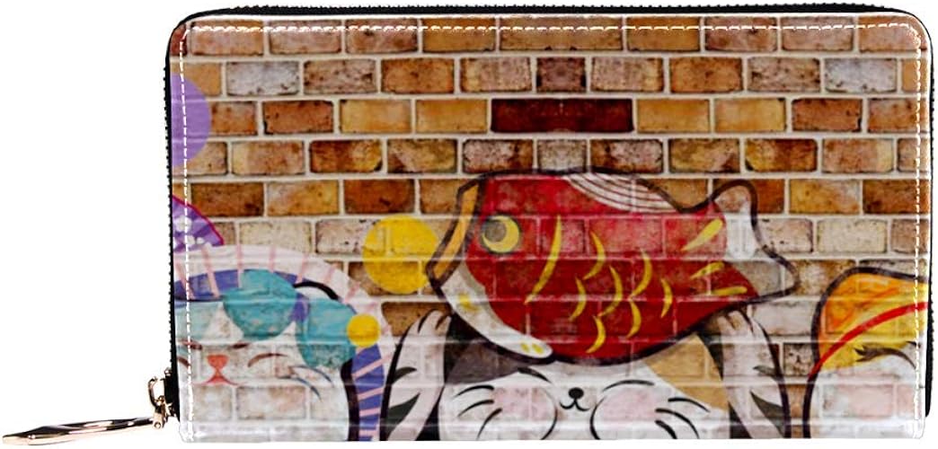 Amazon Royallove 財布 長財布 Puレザー 北欧風 ラウンドファスナー メンズ レディース 落書きの壁画 招き猫 ネコ おしゃれ 大容量 小銭入れ カード入れ 多機能 Royallove 財布