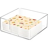 Acrylic Napkin Holder, Clear Square Cocktail Napkin Holder, Paper Lucite Tray with Side Opening, Flat Tissue Holder for Table Kitchen Bathroom Bar Dinner Party Decor,Perfect for 5 x 5 inches Napkins