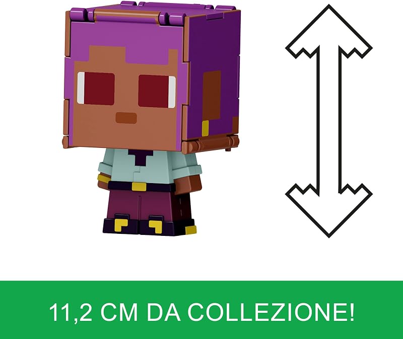 Minecraft - Flippin' Figs Delfino + Baule ed Efe + Efe in barca, set da 2 personaggi alti 9,5 cm e con teste grandi, ispirati al videogioco, giocattolo per bambini, 6+ anni, JCY31