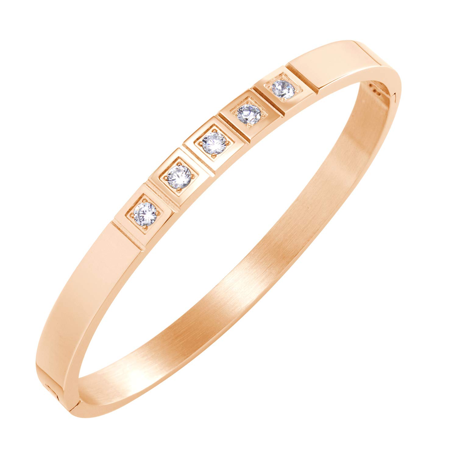 555Jewelry Stainless Steel Cubic Zirconia Cuff Hinged Bangle Bracelets for Women, Designer Inspired Cuff Bangle Bracelets for Women, Bracelets for Men, Rose Gold
