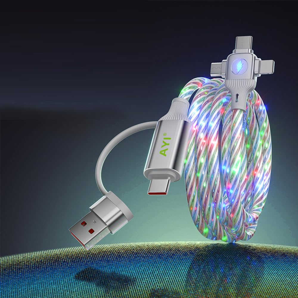 Photo 1 of AYI 6in1 Multi Ports Charger 6 Combinations USB A/Type C to USBC Micro PD Fast Charging Cord Lighted Up Current Flowing Compatible with Almost of Electrical Devices-6IN1 Cross Star Dazzling Colorful