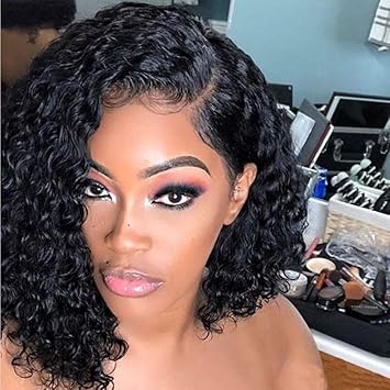 Amazon Com Yilin Glueless Short Curly Bob Lace Front Brazilian