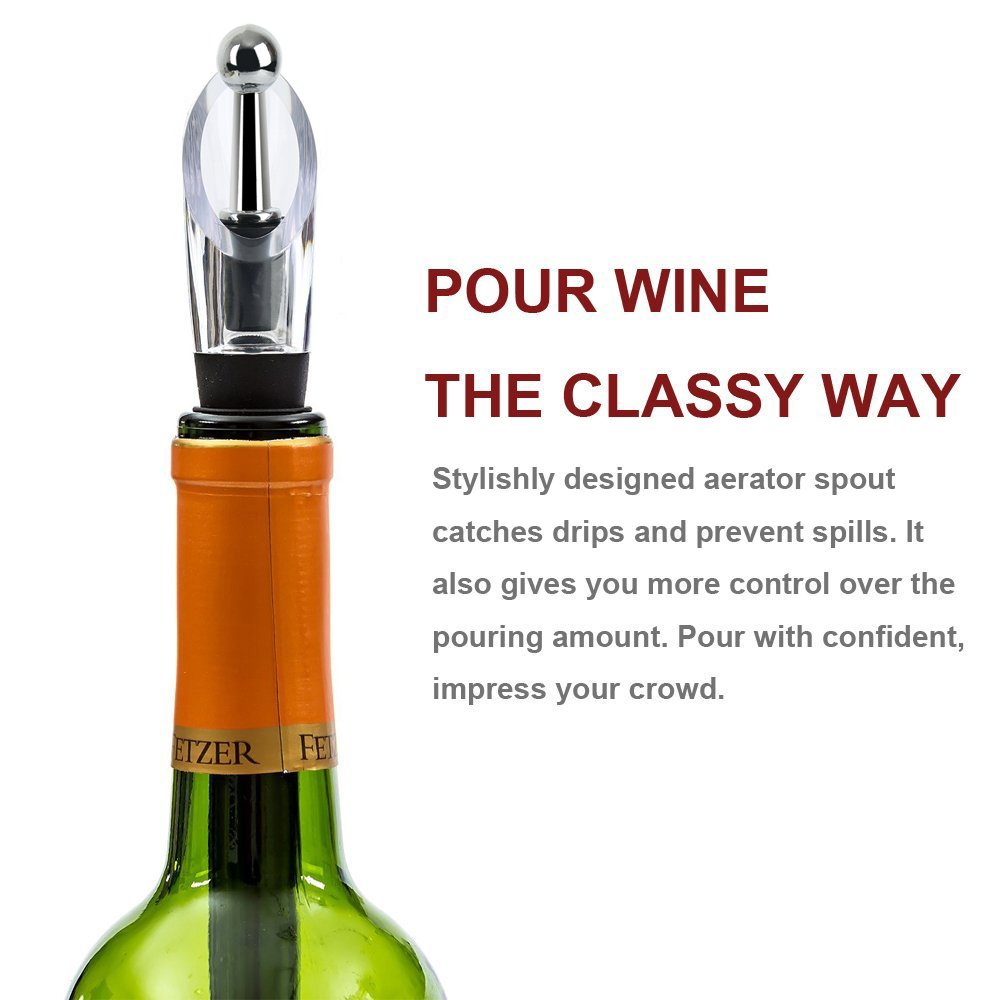 Firlar Wine Chiller Rod 4-in-1 18/8 304 Food-Safe Stainless Steel Wine Bottle Cooler Stick Freezer with Aerator and Pourer Decanter for Merlot Beer Whiskey Cocktails Grape