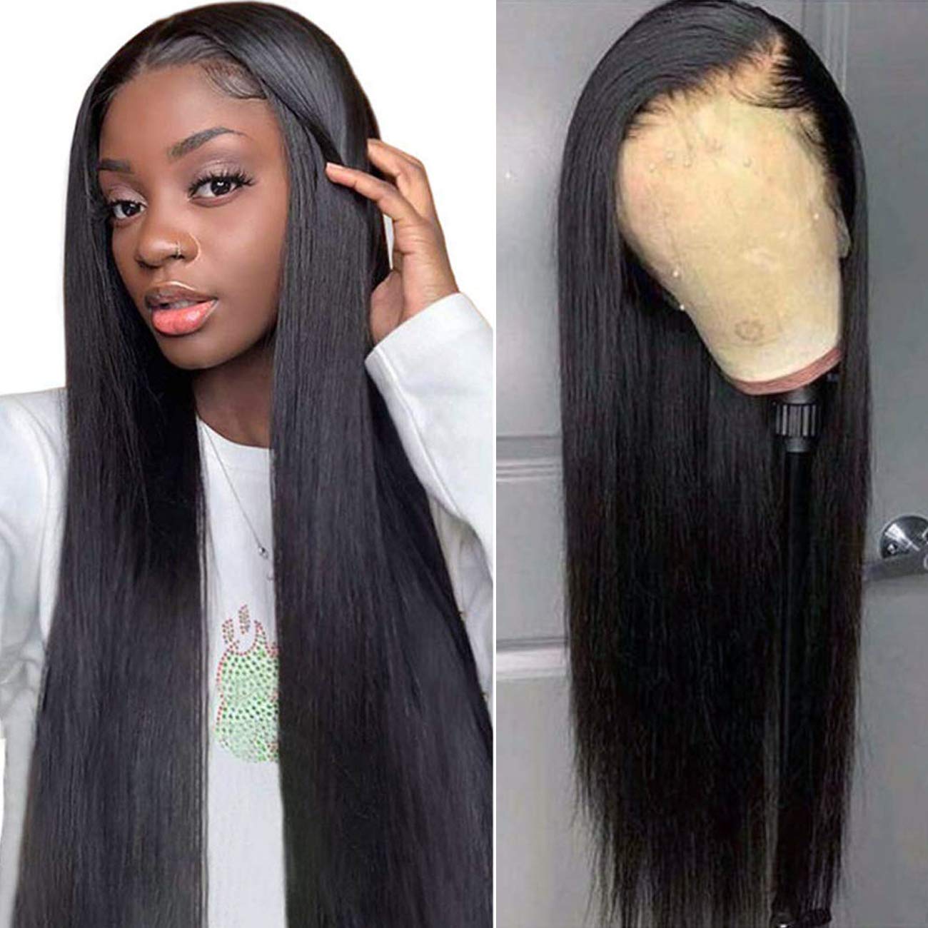 K'ryssma 13x4 Black Lace Front Wig Long Straight Synthetic Wigs for Black Women 22 inches