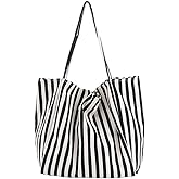 XIAYUPAGU Striped Canvas Tote Handbag for Women Vertical Stripe Large Capacity Shoulder Bag for Shopping Travel