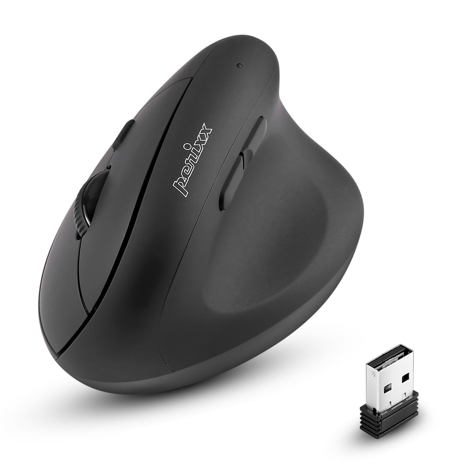 perixx PERIMICE-608II Wireless Vertical Mouse, 2.4GHz, 6 Buttons, Adjustable DPI 800/1200/1600/2400, Right-Handed Design, USB Receiver, Black