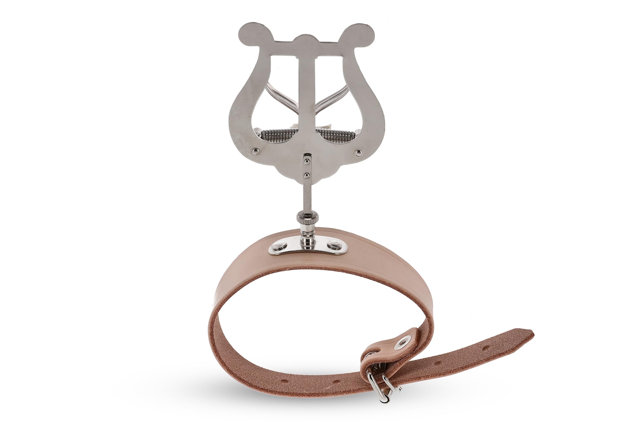 GEWA Marching Music Holder Flute - Nickel Plated - Medium Lyra - 2 Pushers - Wide Leather Strap