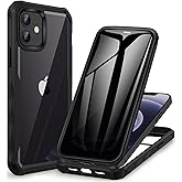 CENHUFO Privacy for iPhone 12 Case/iPhone 12 Pro Case, Full Body Phone Case with Built-in 9H Tempered Glass Privacy Screen Protector and Camera Lens Protector, Shockproof Bumper Clear Cover -Black