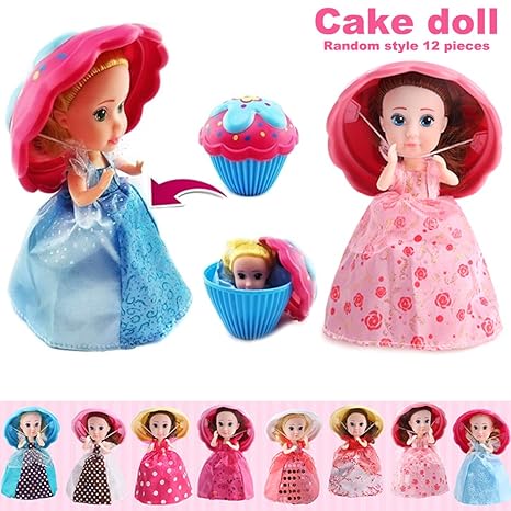 gfhjgjhj 12 Stück/Set Cupcake Puppe Mini verformbar Gebäck Prinzessin Geschenk Spielzeug für Kinder Mädchen