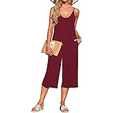 AUSELILY Womens Summer Jumpsuit 2026 Casaul Sleeveless Adjustable Spaghetti Straps Wide Leg Rompers with Pockets