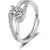 Hadskiss 18K White Gold Plated Promise Engagement Ring for Women, 925 Sterling Silver Wedding Rings for her Women's Wedding band
