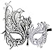 Luxury Mask Women's Swan Metal Filigree Laser Cut Venetian Masquerade Mask, Black/Black Stones, One Size