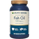 Nature's Wonder Fish Oil Mini Softgels 1340mg, 120 Count, 60 Servings | Omega-3 Fatty Acids, EPA &amp; DHA, Enteric Coated for Less Fishy Burps, Daily Brain, Heart, Eye &amp; Immune Support, Gluten-Free