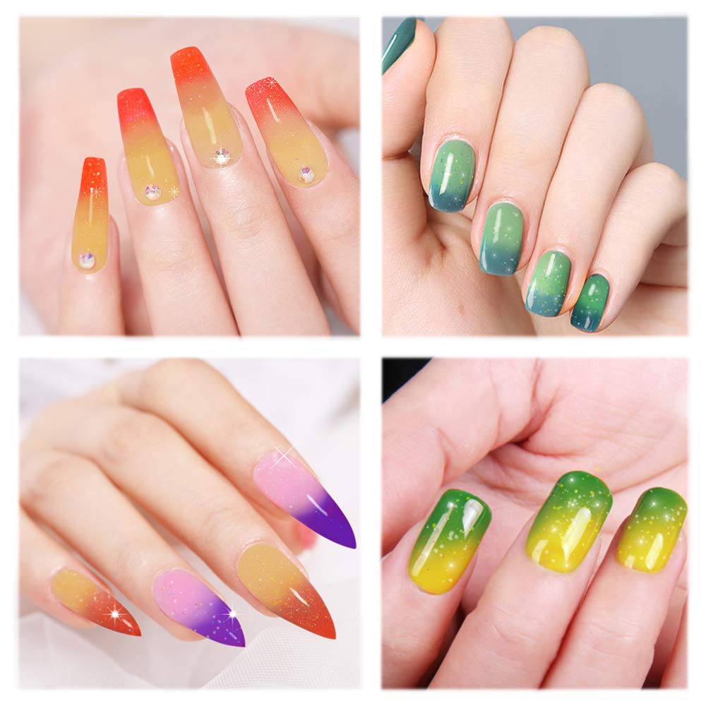 Biutee Glitter Temperature Color Changing Gel Nail Polish Gel Set 6 Colors 0.33 Oz Glitter Gel Polish Soak Off UV LED Nail Polish Set: Beauty
