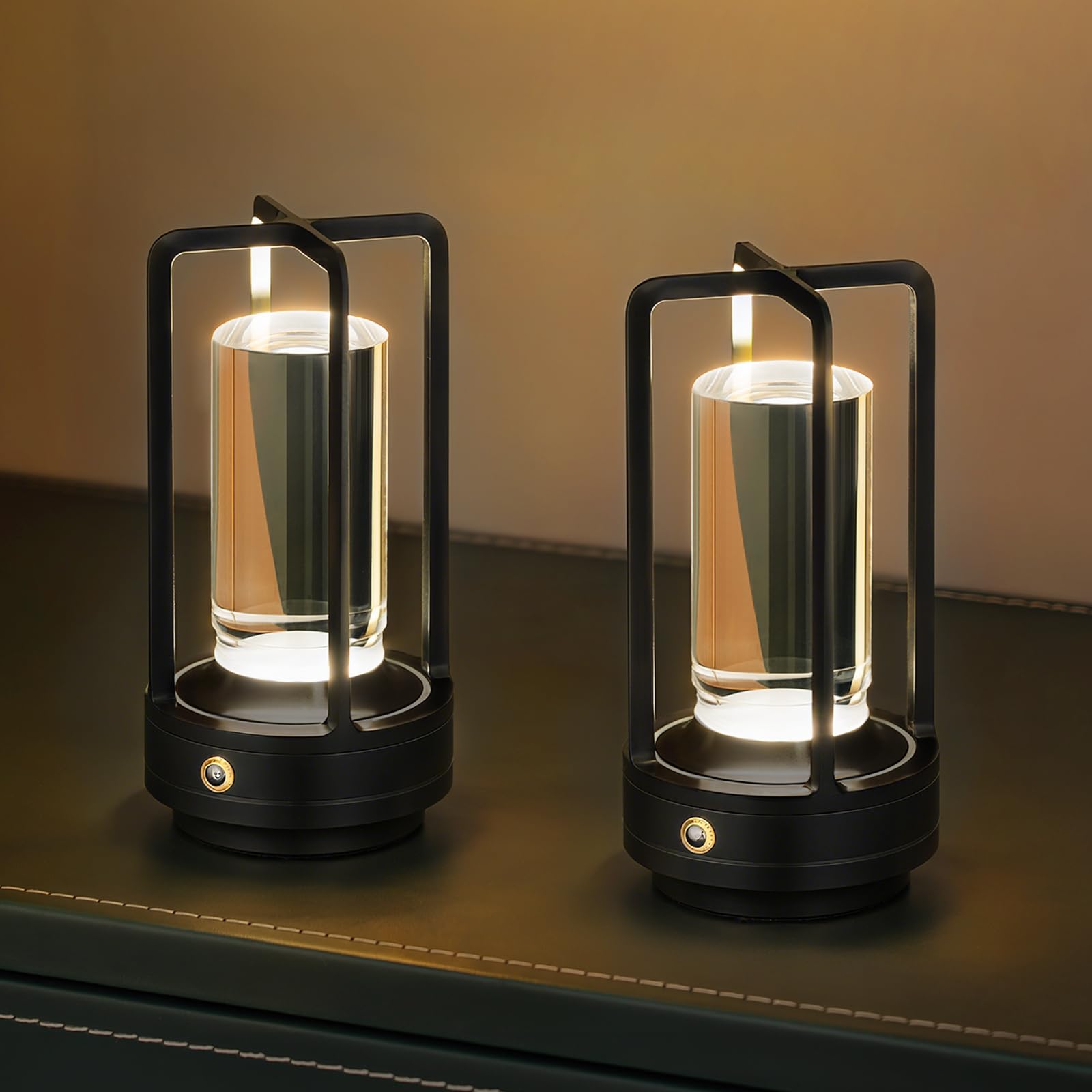 Photo 1 of 1pc   UMLAEN Rechargeable Table Lamp Cordless, 3 Color | Crystal | Stepless Dimming, for Dining Room, Living Room, Bar, Cafe, Restaurant, Patio, Camping, 