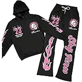 VIPWOLF Men's 2 Piece Sweat Suits Long Sleeve Y2K Graphic Hoodies and Flared Sweatpants Set
