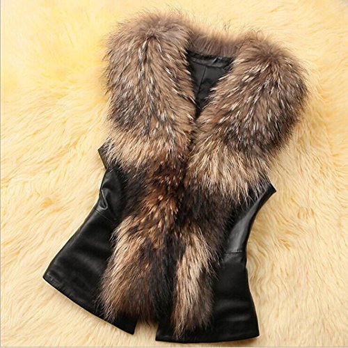 Minisoya Women's Vest Jacket Sleeveless Winter Warm Waistcoat Gilet Bow Casual Furry Overcoat Outwear Coat (Brown, 2XL) - Thumbnail 2