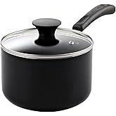 Cook N Home Nonstick Sauce Pan with Glass Lid, 1-Quart Saucepan Non Stick Small Cooking Milk Aluminum Pot, Black