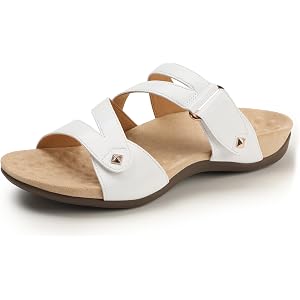 IDIFU Women's Arch Support Slide Sandals Adjustable Double Straps | Open Toe Slip On Soft Cushioned Footbed Strappy Slides Co