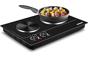 CUSIMAX Double Hot Plate, 1800W Countertop Burner Portable Electric Double Burners Electric Cast Iron Hot Plates Cooktop, Eas