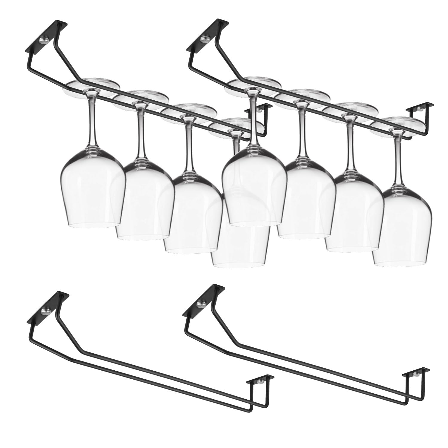 Photo 1 of Yimerlen 14 Inch Black Wine Glass Rack, Under Cabinet Wine Glass Holder, Metal Stemware Rack Hanger for Kitchen Storage (4 Pack)