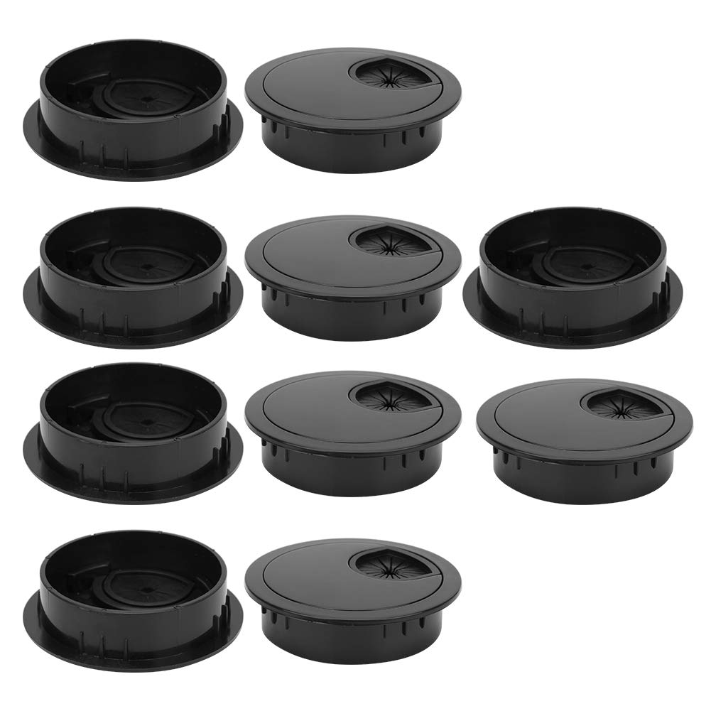 10 Pcs Desk Grommet Cable Organizer for Desktop Wire Management, ABS Plastic Desk Tidy Hole Cover Port, Bright Black 60mm