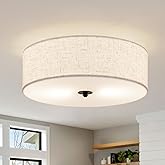 CALOKES Flush Mount Ceiling Light Fixture, 13" Close to Ceiling Light with Beige Fabric Linen Drum Shade, 2-Light Modern Roun