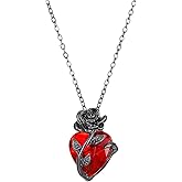 KURTCB Goth Rose Heart Pendant Necklace Earrings Gothic Emo Grunge Vampire Black Rose Necklace for Women Men Halloween Costume