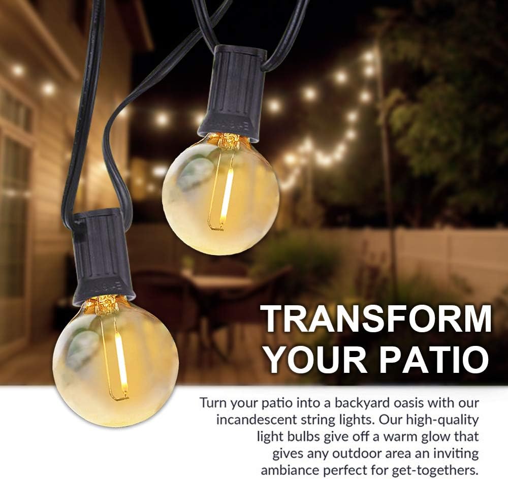 48ft SUNTHIN G40 LED String Lights 2700K Globe Hanging Loops 24Pcs E12 Sockets and 25 G40 1 Watt Bulbs Included 1 Spare 2ft Spacing Indoor Outdoor Patio Lights UL ETL Listed Waterproof: Home Improvement