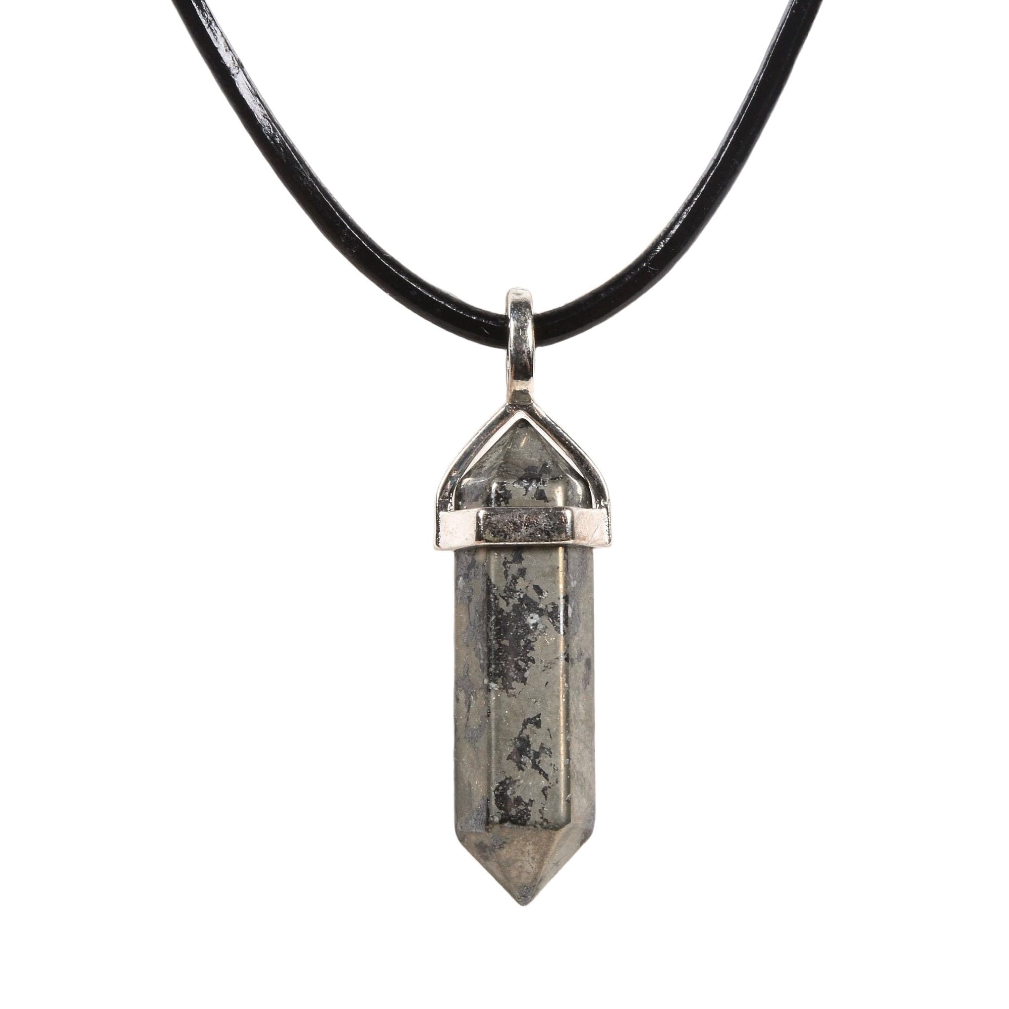 Justinstones Natural Gemstone Hexagonal Pointed Reiki Chakra Pendant Genuine Leather Necklace 18", 1.2 x 0.3 x 18 inches, Stone, Quartz — image 1