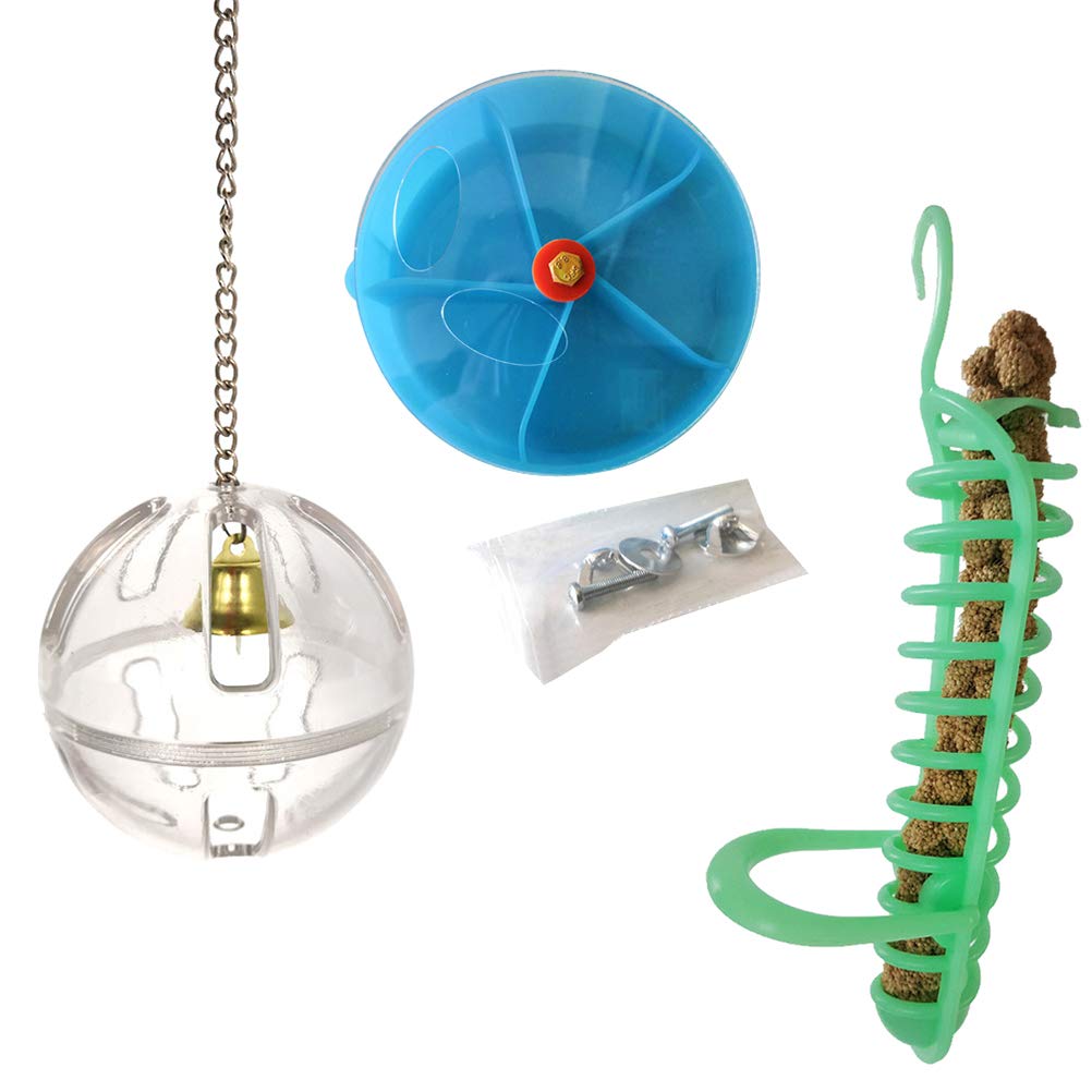 POPETPOP 3pcs Parrot toy creative foraging systems foraging ball and bird foraging toy food ball rotate wheel