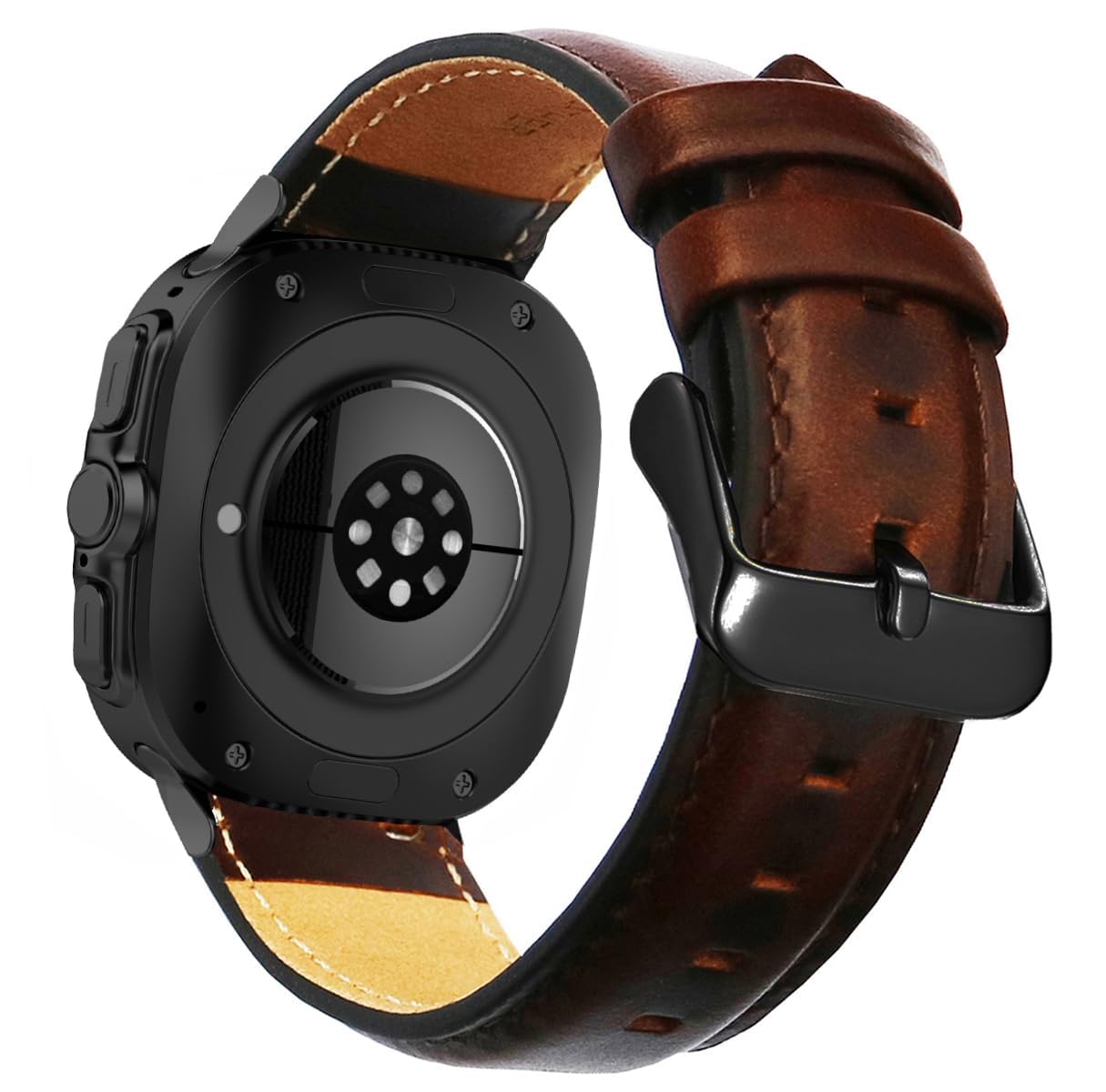 Photo 1 of Leather Band Compatible Galaxy Watch 8 40mm 44mm/8 Classic 46mm Men Women, No Gaps Genuine Leather Replacement strap with Stainless Steel Buckle for Galaxy Watch 8 Classic Smartwatch Brown