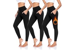 NEW YOUNG 3 Pack Fleece Lined Leggings with Pockets for Women Thermal High Waisted Soft Yoga Pants Winter Workout Leggings