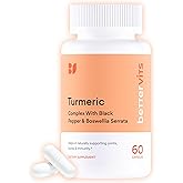 Bettervits Turmeric Curcumin Supplement with Black Pepper and Boswellia Serrata | Organic 1000mg Turmeric Supplement for Enhanced Absorption and Vitamin C | Joint Support - Non-GMO | 60 Vegan Capsules