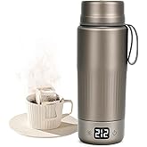 Pure Titanium Travel Kettle,Dual Voltage Portable Electric Kettle 110V-240V Smart Small Water Boiler for Tea & Coffee,12 Temperature Control,Auto Shut Off & Boil Dry Protection (Gray,380ML)