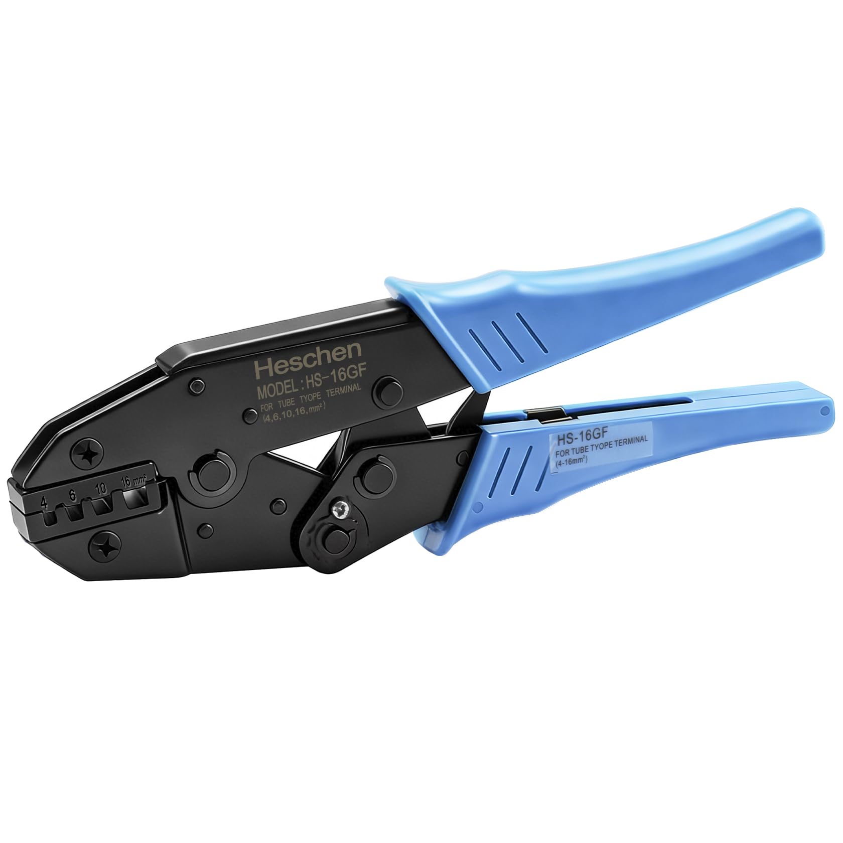 Heschen Ratchet Crimping Plier, HS-16GF, Insulated Terminals & Tube Connector Crimping Tools, Use for 4-16 mm² (11-5 AWG), Blue