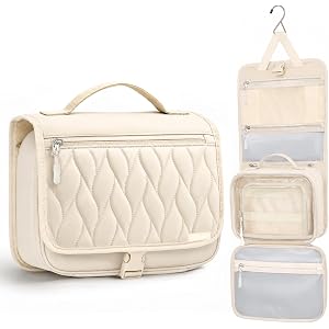 TOPEAST Quilted Travel Toiletry Bag for Women,Detachable Hanging Makeup Bag | Portable Toiletry Bag Organizer for Travel Esse
