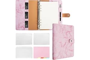 FYY A5 Binder Refillable Planner Notebook 6 Ring PU Leather Binder Journal with Pockets, Dividers, Refill Paper Marble Pink