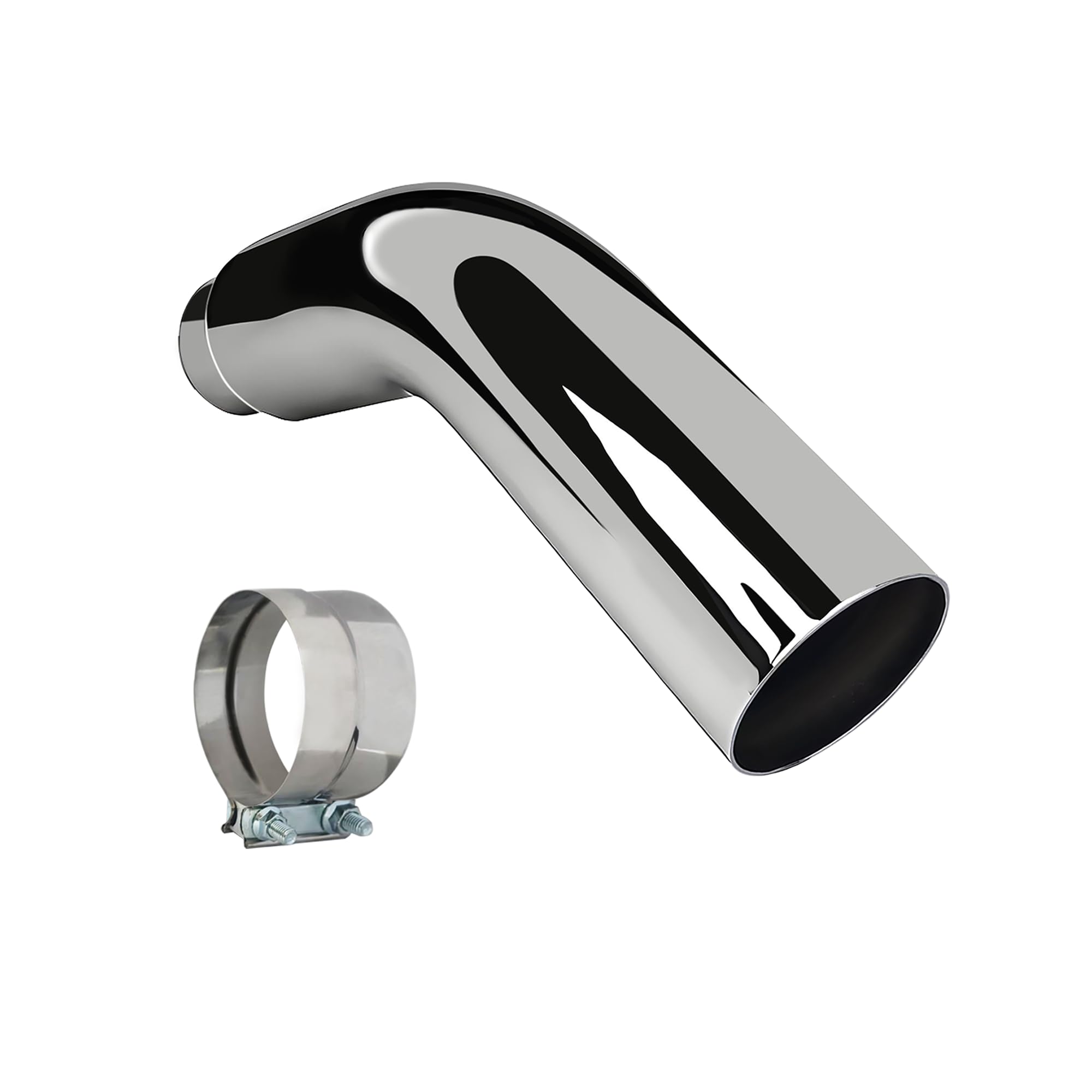 Photo 1 of Universal 4" to 6" Exhaust Elbow Pipe with Steel Clamp - Silver Chrome or Black Painted for Car, Truck & Diesel