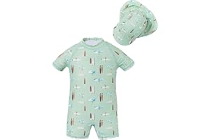Toddler Swimsuit Boy Swimsuit Short Sleeve Zipper Bathing Suit for Infant Baby Boy Girl Toddler Rash Guard Swimwear