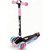 Nattork Kids Scooter for Age 3-8, Toddler Scooter with 4 Adjustable Height for Boys & Girls, Light Up 3-Wheels Foldable Kick Scooter, Lean to Steer, 120LB Weight Capacity