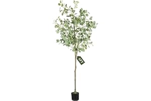 6Ft Artificial Eucalyptus Tree,Fake Potted Tree Silk Faux Eucalyptus Tree with Plastic Nursery Pot, Artificial Plants for Hom