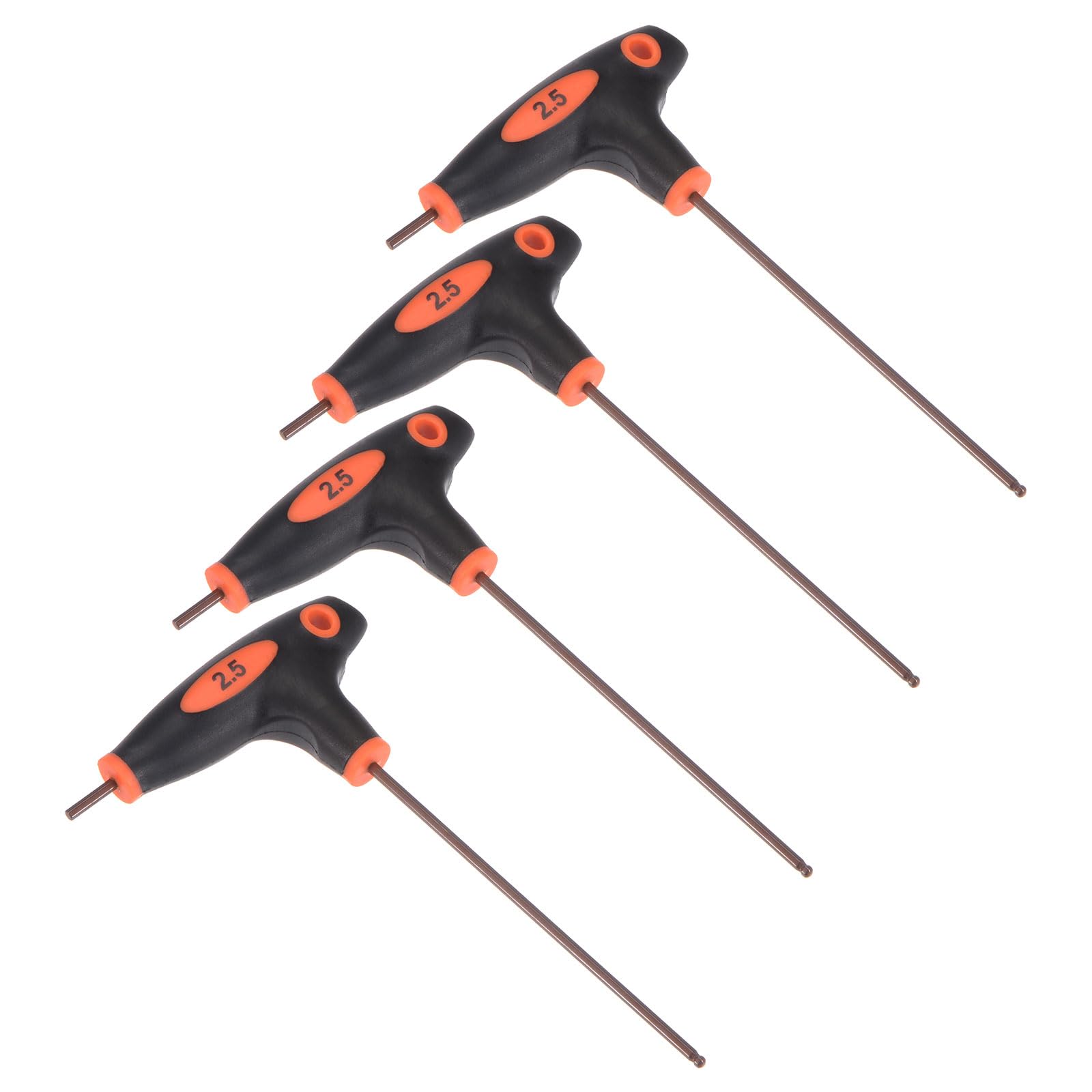CoCud T-Handle Ball End Hex Key, 2.5mm Hex, S2 Steel Metric T-Key Wrench Red - (Applications: for Basic Home Repair and Mechanical Maintenance), 4-Pieces