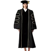 MyGradDay Unisex Deluxe Doctoral Graduation Gown with 8-Sided Tam | Velvet and Gold Piping，Concealed Zipper,Academic Regalia,PhD Robe,doctoral regalia，Doctoral Commencement Ceremony